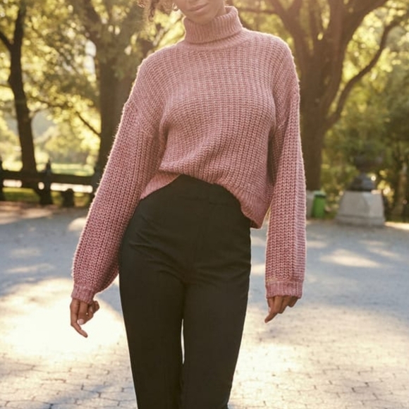 Lulus - Soft Winter Rusty Rose turtleneck Sweater - Picture 2 of 6